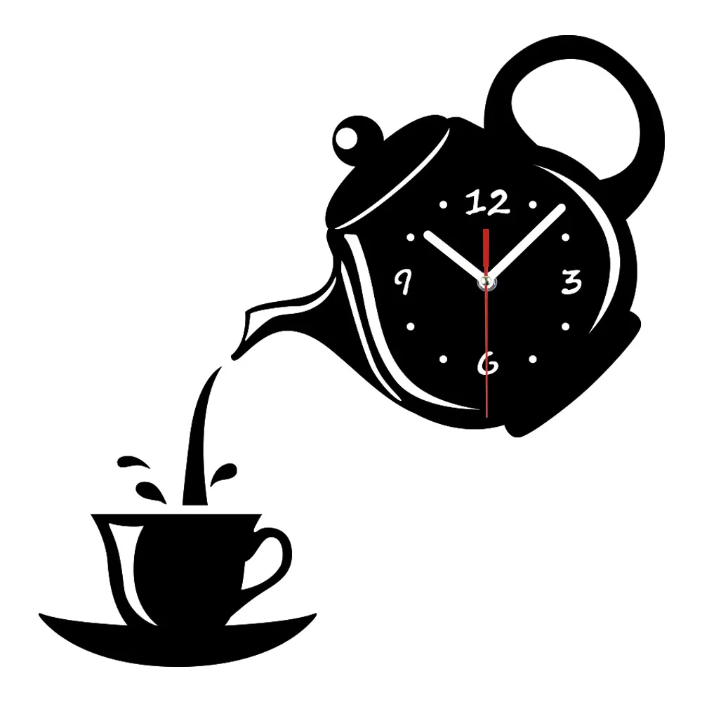 Creative DIY Acrylic Coffee Cup Teapot 3D Wall Clock Decorative Kitchen Wall Clocks Living Room Dining Room Home Decor Clock 039