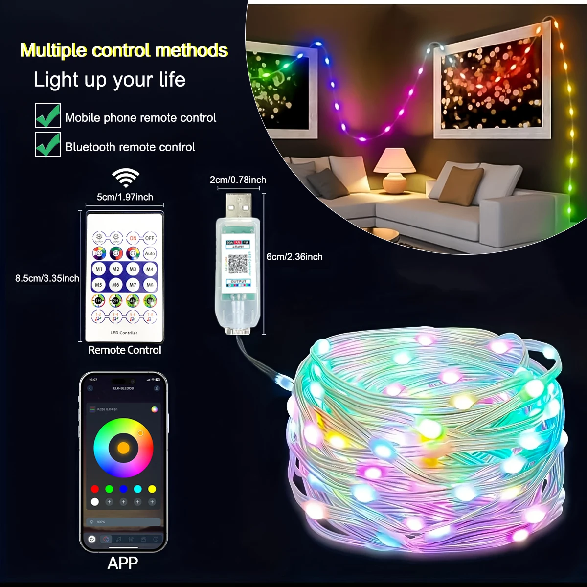 1PC 5M/10M LED RGB LED String DIY Smart IC APP Remote Fairy Lights, Dreamcolor Garden Party Christmas Wedding Decor