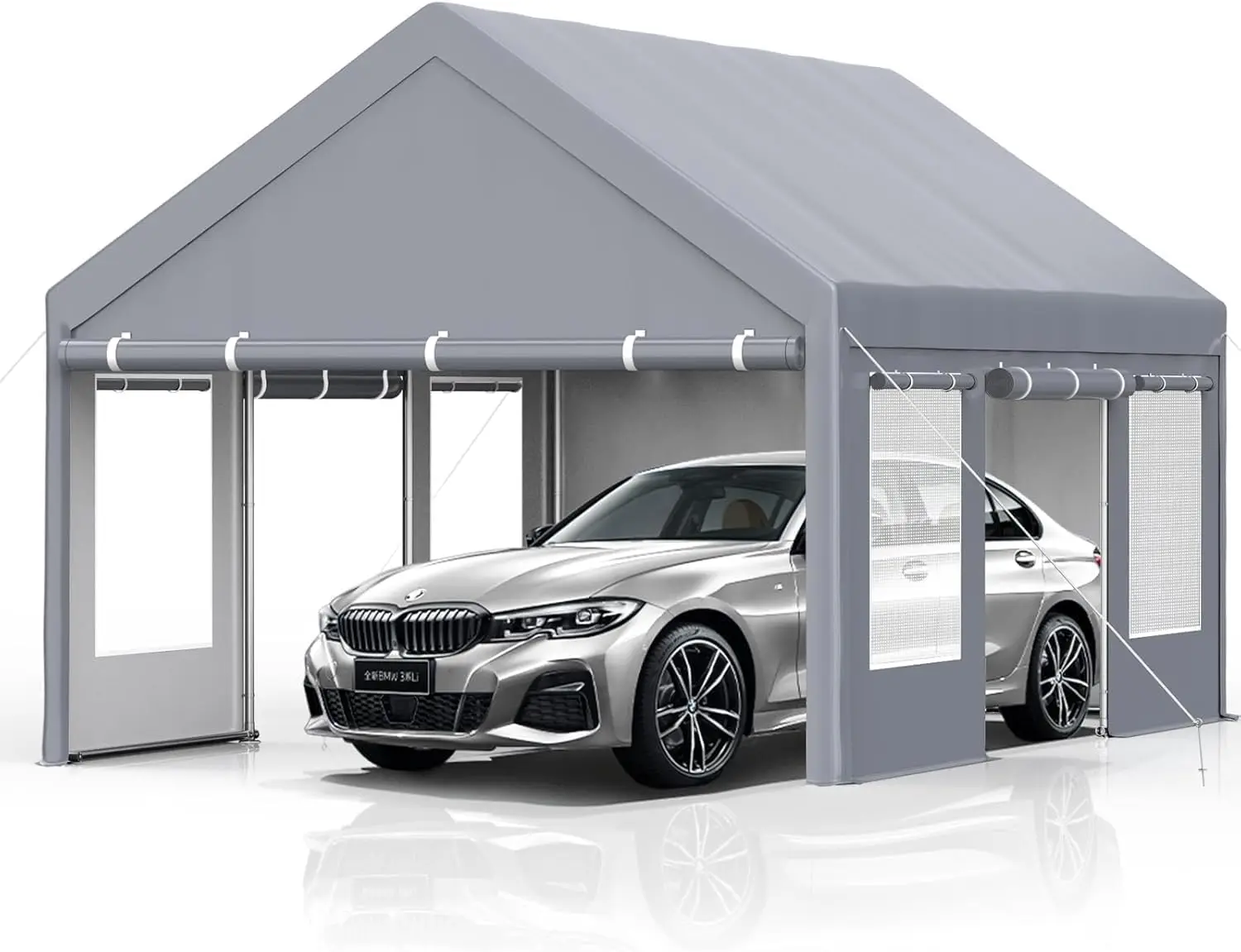 

13x20 Ft. Metal Carport Garage with PE Fabric and Galvanized Steel Frame Outdoor Shelter for Cars, Trucks and Boats with 4 Doors