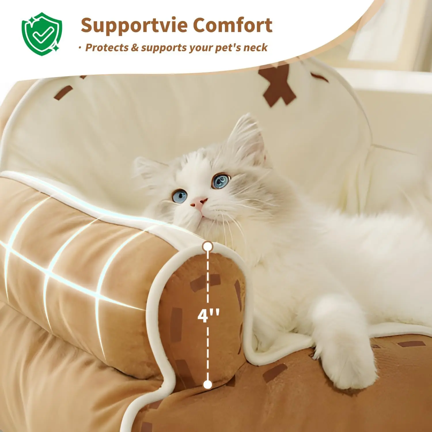 Cat Couch Bed with Bear Ear, Fluffy Pet Sofa for Cats Up to 20 lbs, Non-Slip Bottom, 25'