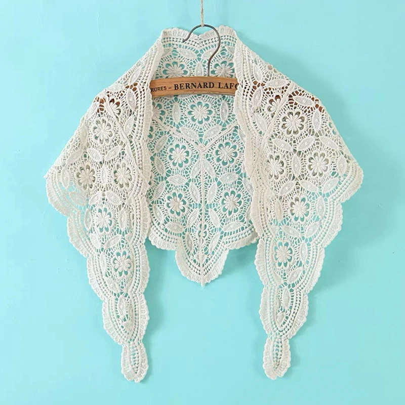 

Knitted Floral Lace Hollow Out Shawl Summer Fake Collar Neck Guard Capet Shoulder Triangle Scarf For Women