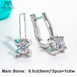 AnuJewel 1cttw Moissanite Huggie Earrings 925 Stieerling Silver D Color Lab Created Diamond Hoop Earring For Women Jewelry
