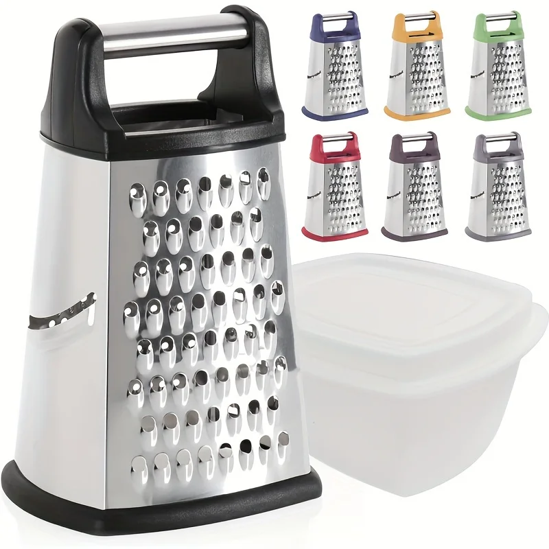 

1set, Professional Cheese Grater, 4-Sided Stainless Steel Multifunctional Potato Grater, XL Box Graters For Parmesan, Vegetables