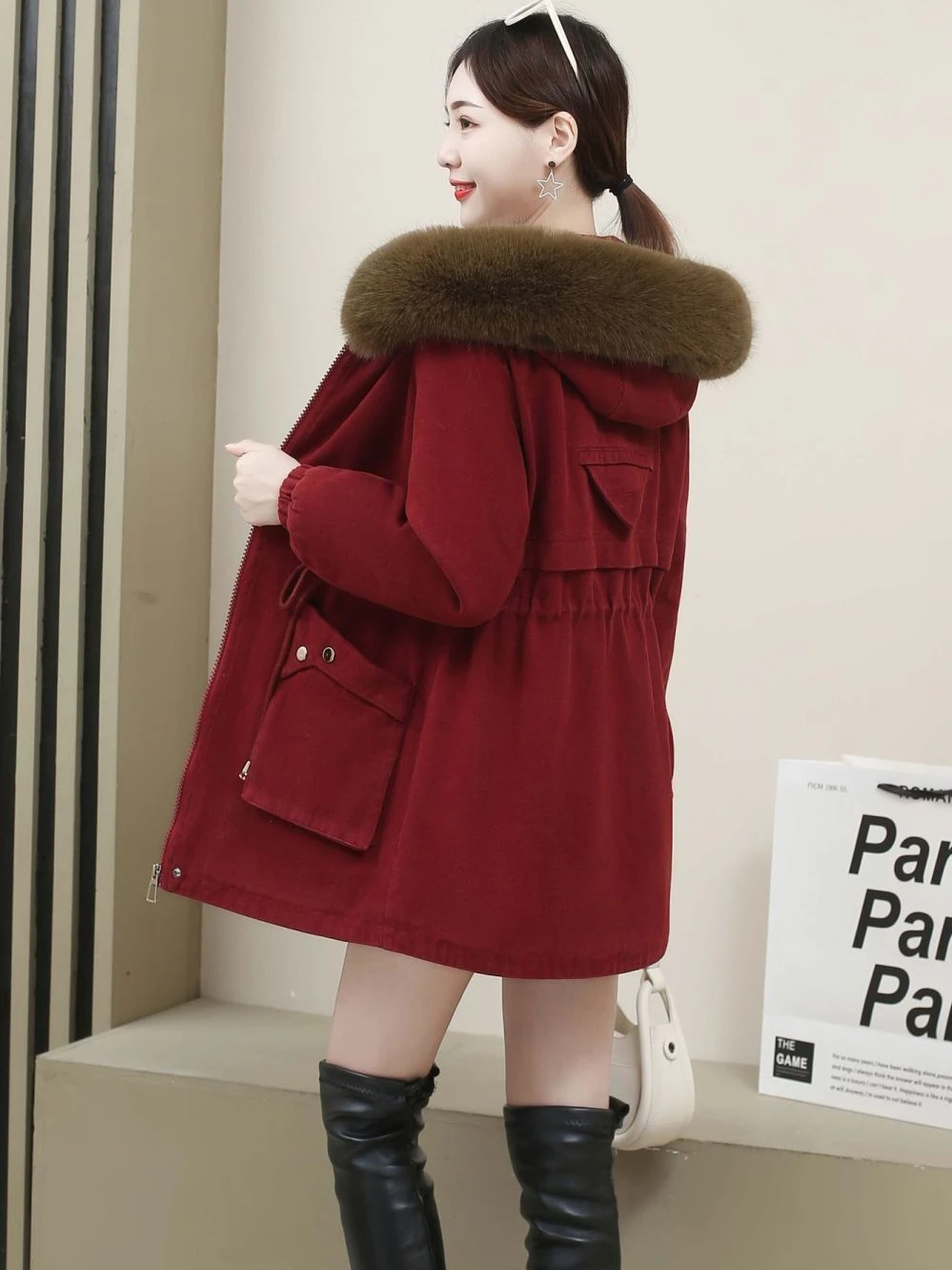 

Women's Mid-Length Thiened down Cotton Jaet Loose Fit Winter Coat Korean Sle Commute Casual Pure Color Zipper Closure