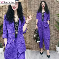 2022 Spring and Summer New Retro Long Sleeved Elegant Women's Pants Suit Casual Suit Harlan Trousers Two-piece Suit Holiday