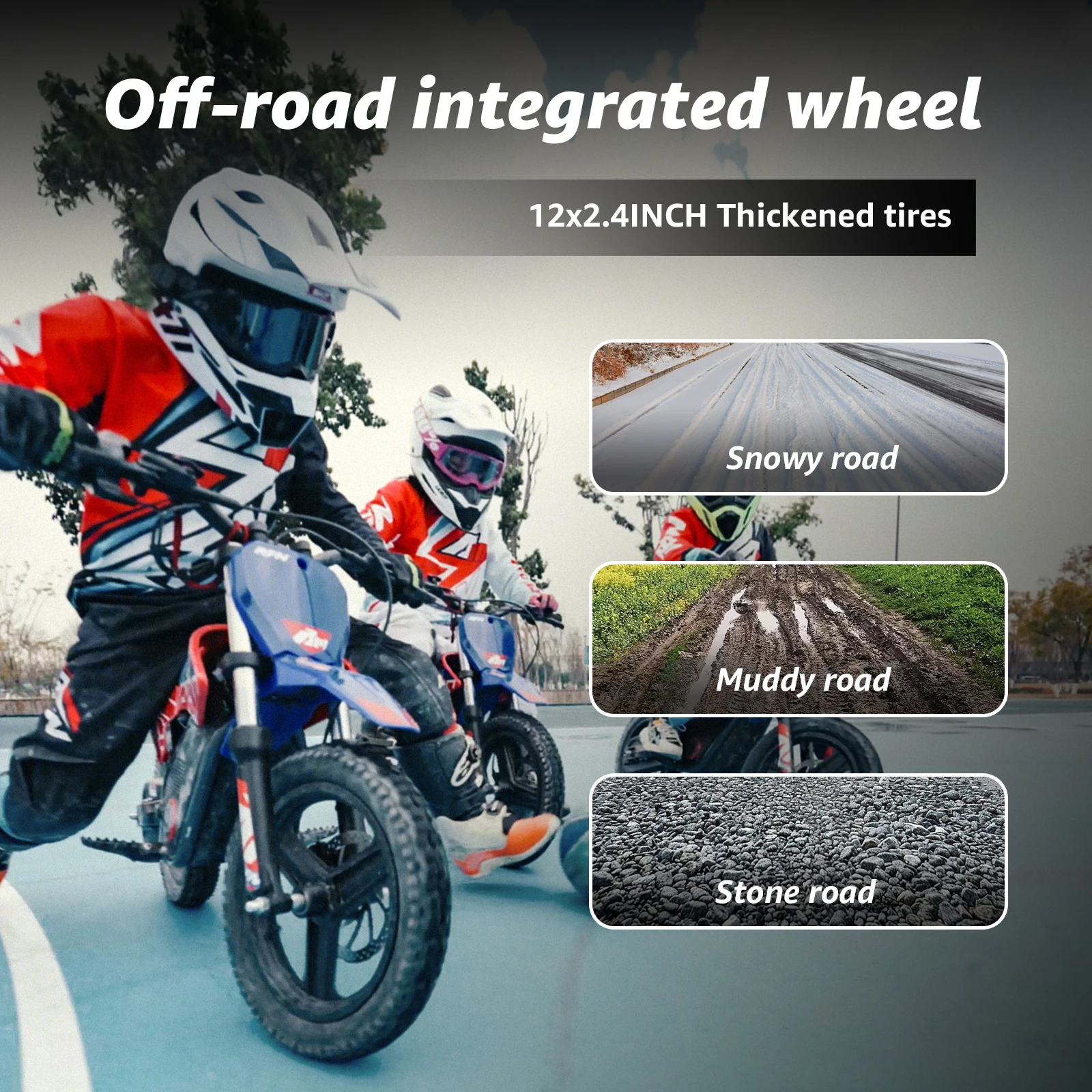 RFN E250 Kinder-Elektro-Dirtbike für Kinder, 36 V, 400 W |   3-Gang-Offroad-Motorrad mit großer Reichweite, 18 km, 11,2-Meilen-Fahrt für 3–6 Jahre