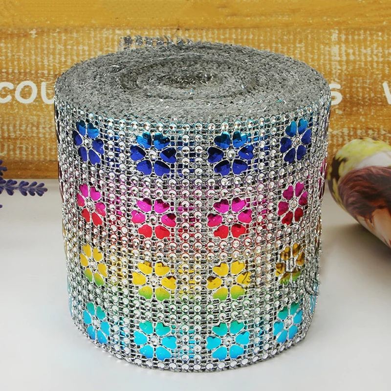 1 Yard Sparkle 5 Color Heart Rhinestone Diamond Mesh Wrap Roll Ribbon Wedding Party Decoration Gift Cake Box Decor