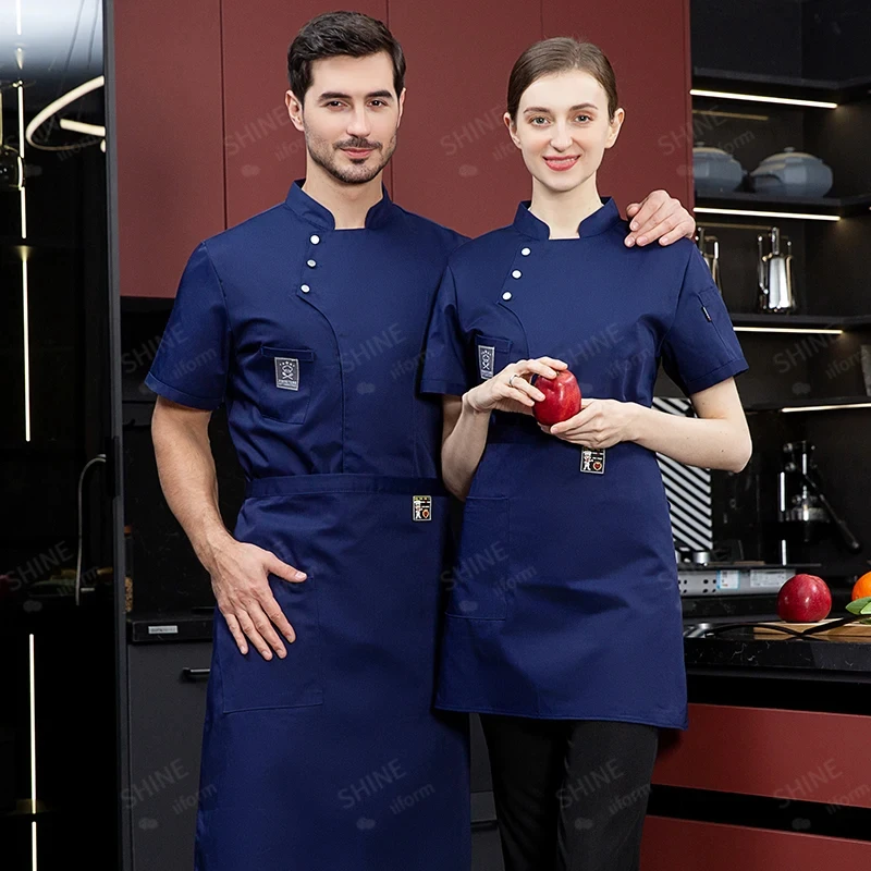 Uniforme de Chef de manga corta para hombre, camisa de abrigo de chef de restaurante de cocina, vestido de Chef transpirable, chaquetas de Chef de manga larga, delantal