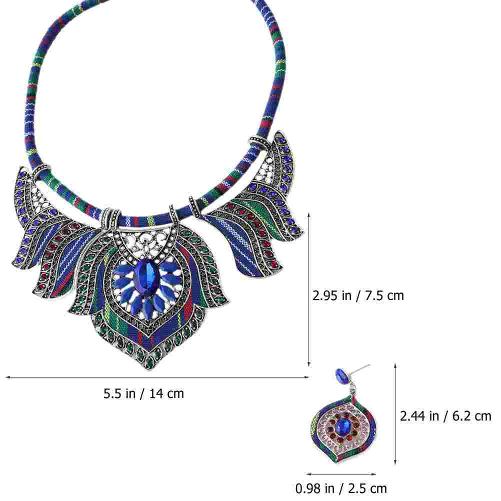 Kalung Boho etnik dan Set Anting Perhiasan kostum untuk wanita Chunky pernyataan kalung Bohemian