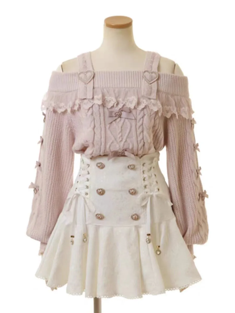 Sexy Sweet Shoulder Bared Knitted Sweater with Double Straps 2024 New Style Loose Fit Long Sleeve Polyester And Cotton Blend