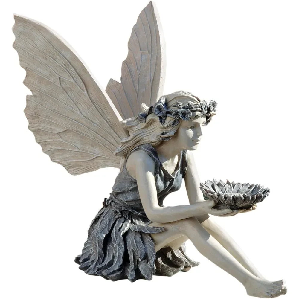 2024 New The Sunflower Fairy Garden Statue Bird Feeder, 20 Inch, 13