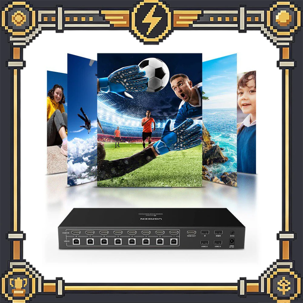 UGREEN 80963 HDMI KVM Switch CM546 8 Computers 1 Monitor 4K 60Hz HDMI 2.0 USB 2.0 Keyboard Mouse Sharing Button Hotkey IR Remote