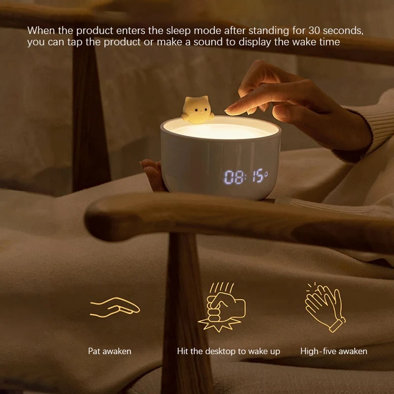 Alarm Light, Three Levels of Light Can Be Adjusted Freely. Cartoon Cat Alarm Clock Light for Girls, Bedroom(Pink)