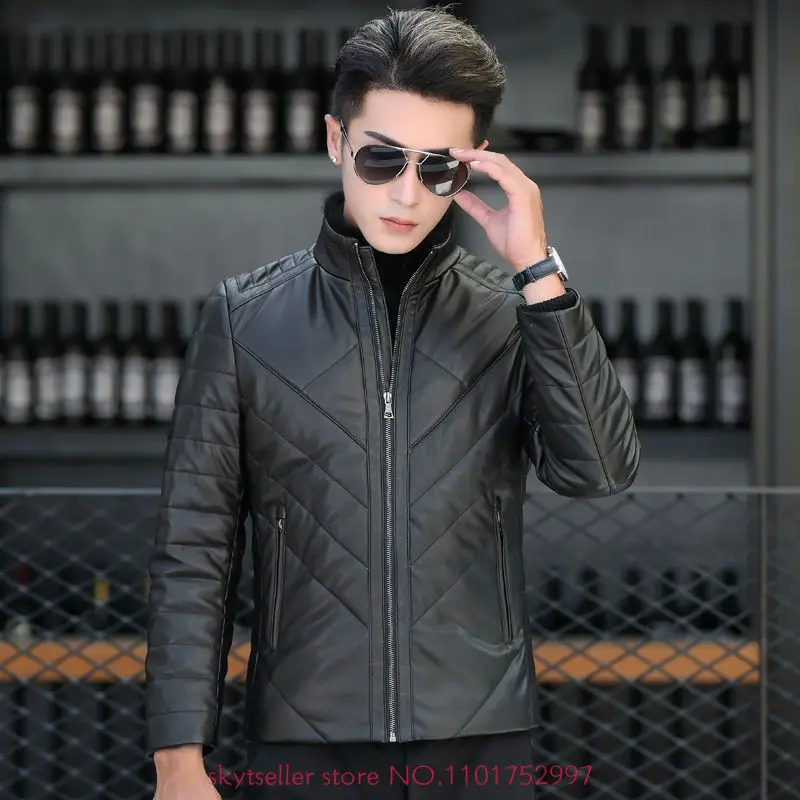 2022 uomo autunno inverno nuovo colletto alla coreana giacche in pelle uomo moto Slim Fit capispalla uomo cappotti in vera pelle di pecora N23