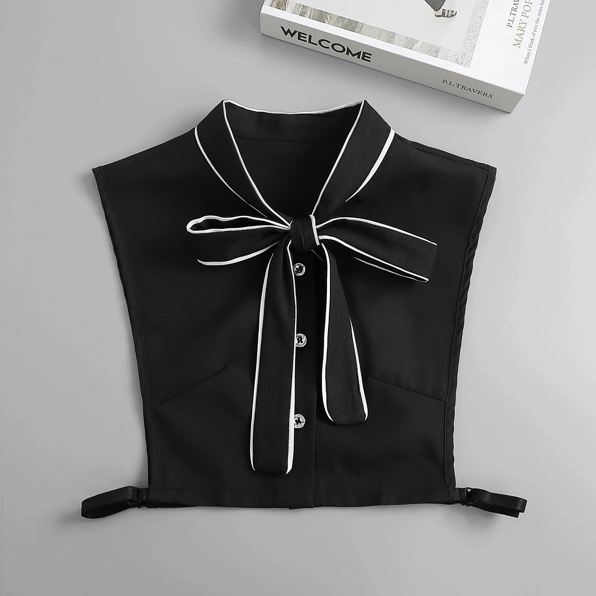 

Linbaiway Cotton Shirt Fake Collar Tie Women Black Ladies Detachable Stand False Collar Blouse Top Half Shirt Clothes Accessory