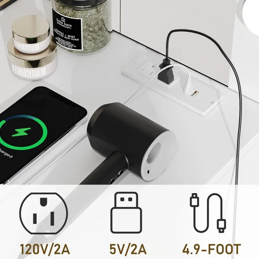 Table de toilette avec grand miroir et 3 documents réglables, coiffeuse de maquillage pour chambre à coucher avec station de charge