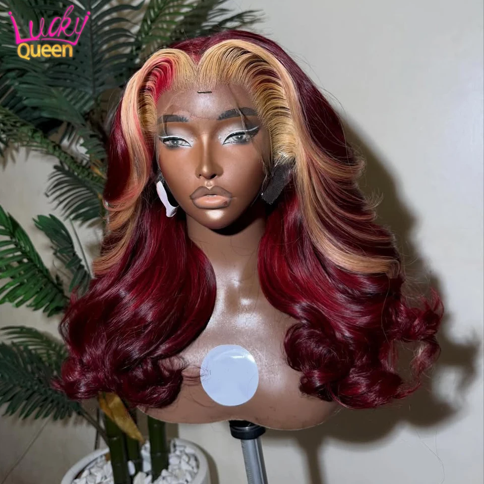 

14A Upgrade Real Human Hair Wig Highlight Red Blonde 13x6 13x4 HD Lace Front Human Wig For Women Pre Plucked Body Wave Glueless