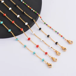 Stainless Steel Gold Plated Beads Chain Necklace for Women Choker Colored Enamel Bracelets Anklet Trend Waterproof Jewelry
