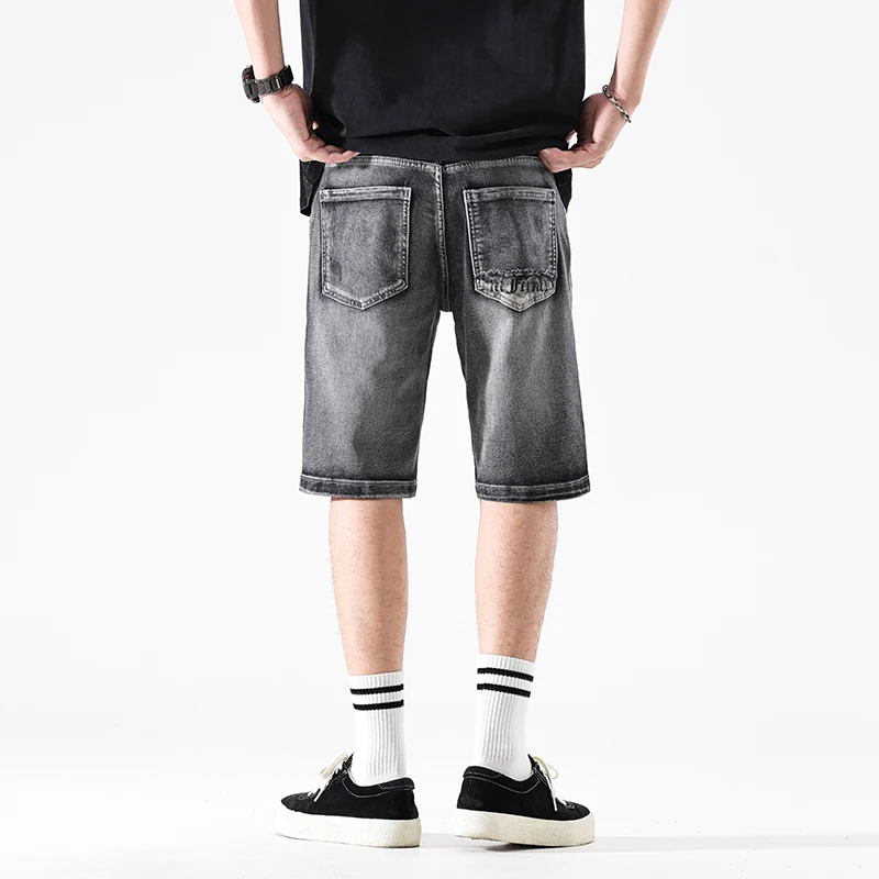 夏に涼しいデニムショートパンツ、穴あき5分丈パンツ、2025年新作カジュアルブラックヴィンテージショートパンツ、ストリートウェアメンズジーンズ