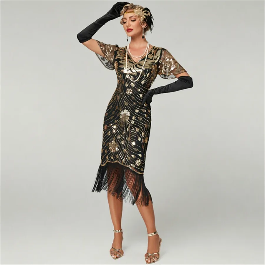 Tassel Sequin Decor Women's Club Party Dress Short Sleeve Slim Fit Bodycon Dresses Fashionable Ball Costume No Accessory