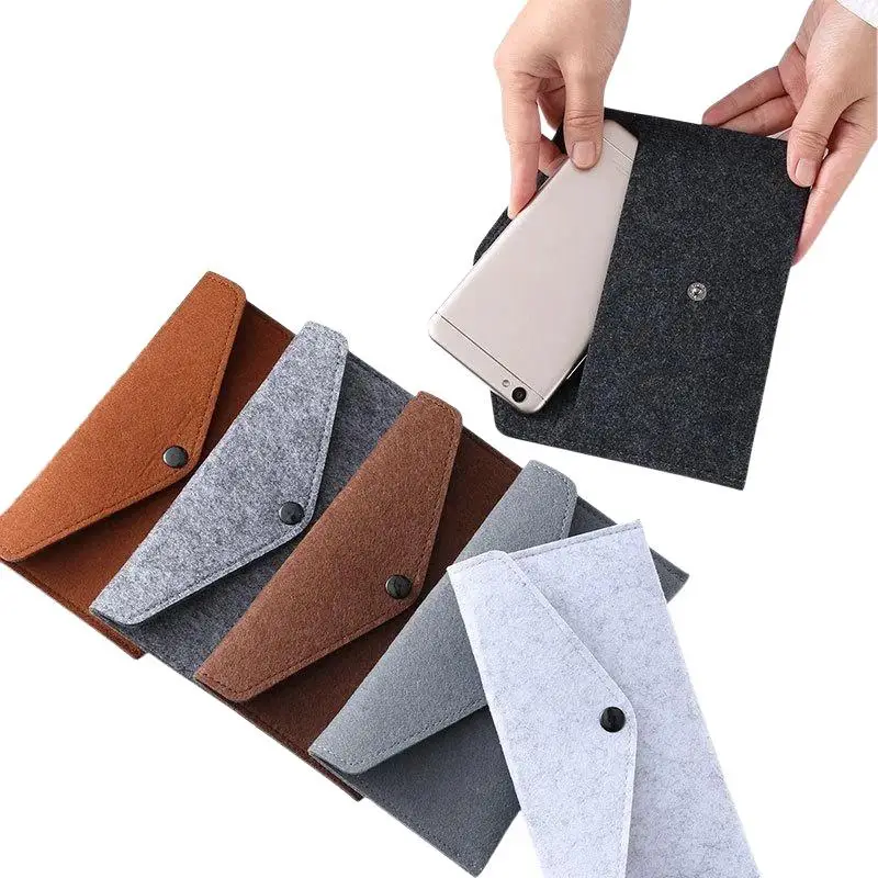 Filztasche für Mobiltelefone im Umschlagstil mit Druckknopfverschluss, weiche, kratzfeste Hülle, unisex, retro, lange, einfache Geldbörse. – Detail 7