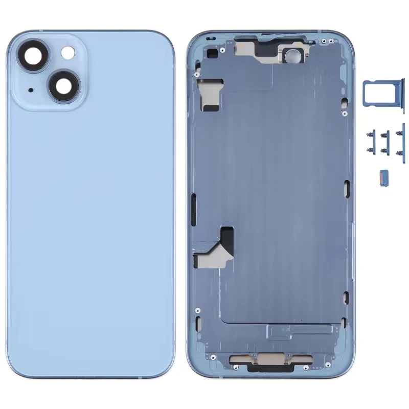 High Quality For iphone 14 Plus Housing Cover Battery Door Rear Chassis Middl Frame with Back Glass + SIM Tray + Side Key Parts