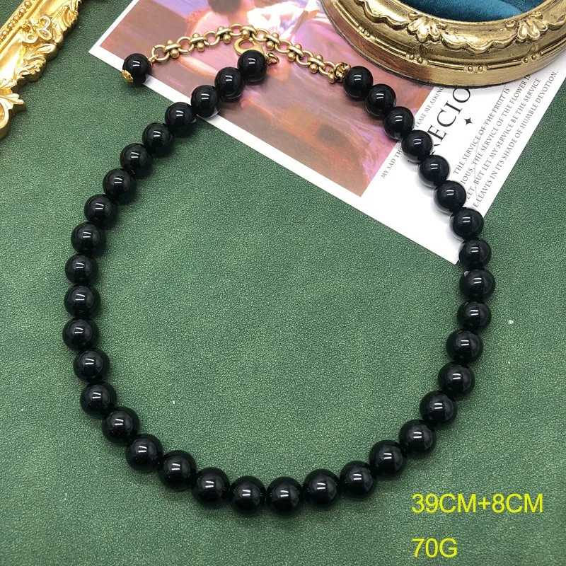 

Daily Versatile Medieval Necklace Trend Jewelry Black Agate Stone Beaded Sweater Chain Bracelet Set