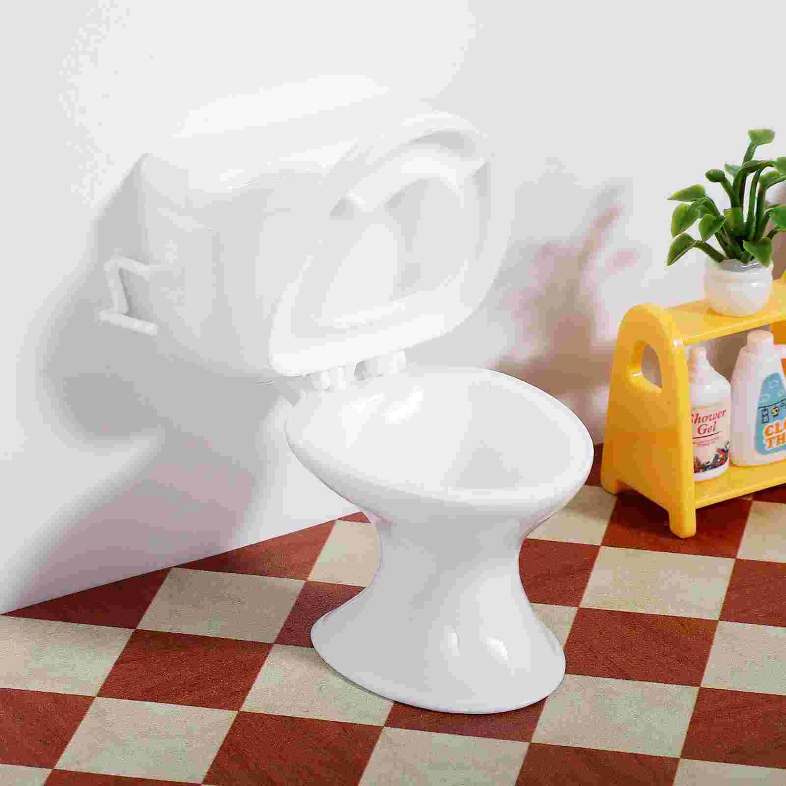 6 Pcs Mini Toys Bathroom Scene Accessories Pretend Play Toilet Fairy House Furniture Miniature White Model Plaything Baby