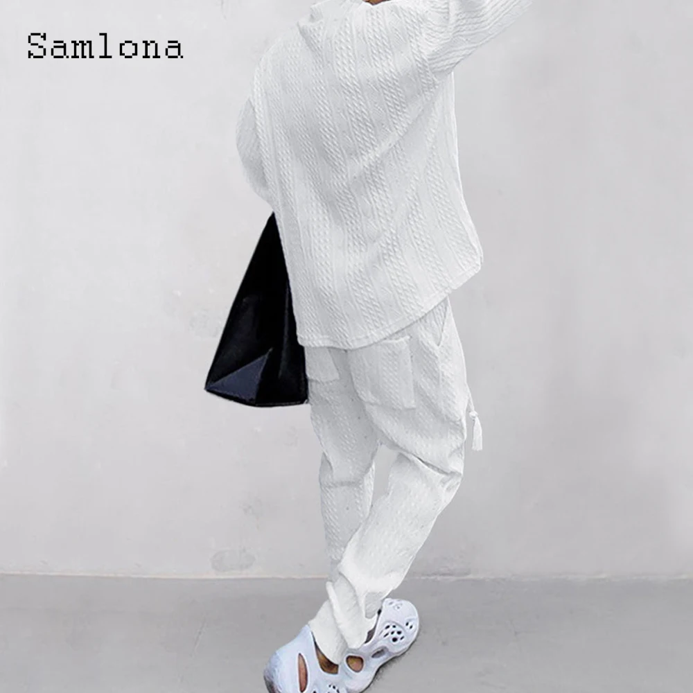 Mens Casual Knitting Two Piece Sets 2023 New Winter Fashion Irregular Top Sweater and Solid White Sweatpants Male Tracksuits Set