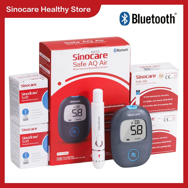 Image of Sinocare Safe AQ Air Blutzuckermessgerät, Bluetooth-Glukometer, Blutzuckermessgerät für zu Hause oder NUR Teststreifen & Nadeln