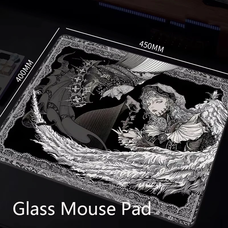 Retro English Black Girl Glass Gaming Mouse Pad - XXL Hard Tempered Photovoltaic Surface for FPS eSports & Professional Gaming