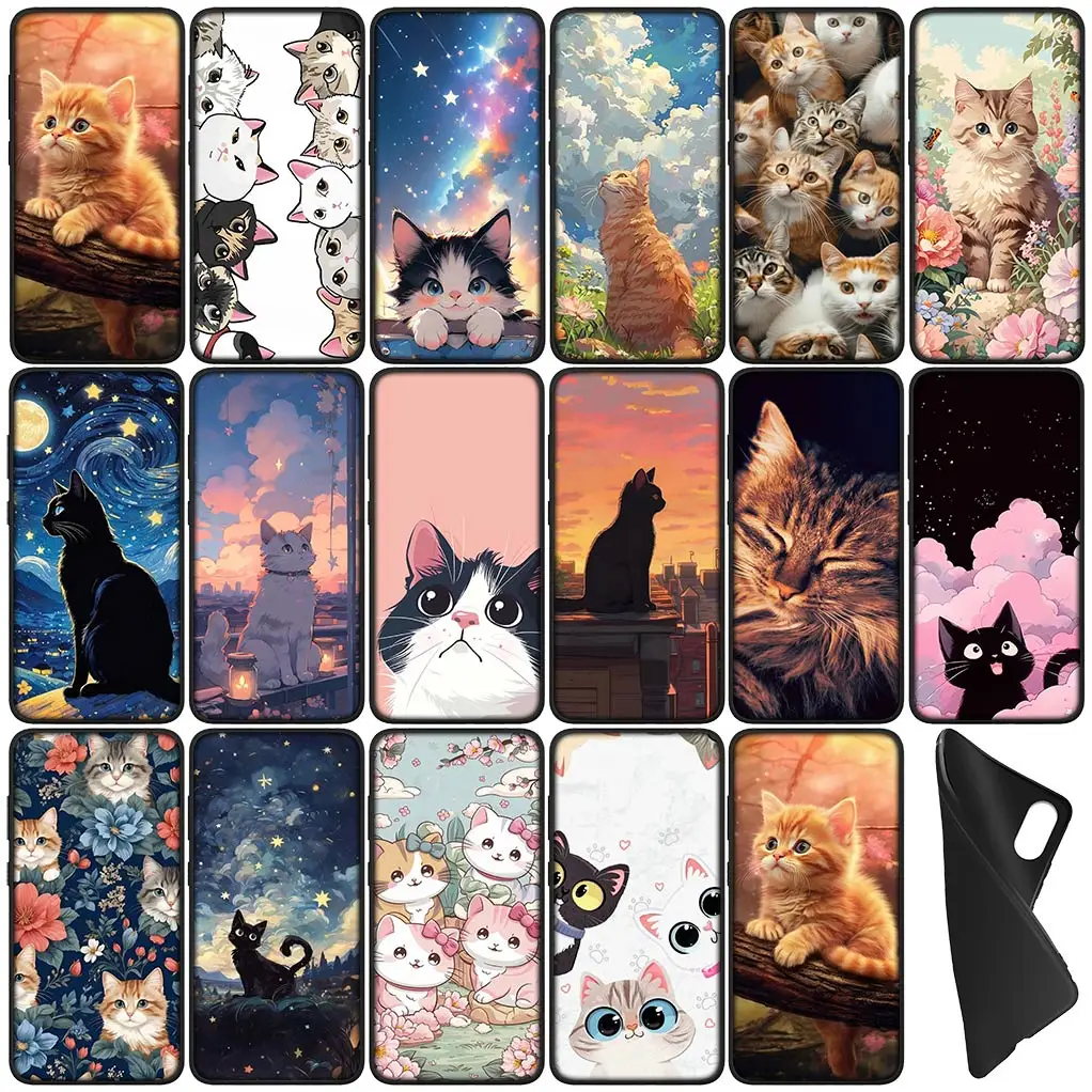 Comics Meow Kitten Cat TPU Case for Samsung Galaxy S24 S23 Fe Ultra Plus A05 A55 A35 A24 A25 A15 M55 Phone Cover Flexible Casing