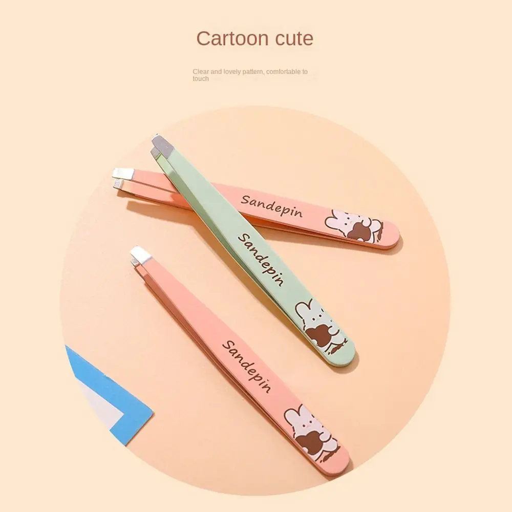 Cute Cartoon Eyebrow Clip Tilted Easy To Use Eyelash Tweezers Stainless Slant Eyebrow Tweezers Fine Hairs Puller Makeup Set