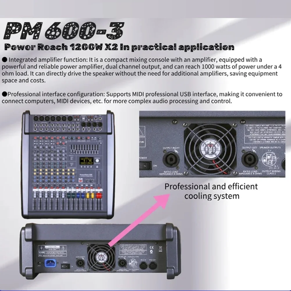 Leicozic PM600-3 بالطاقة خلاط وحدة التحكم 1000 واط * 2 4 أوم بالطاقة الصوت خلاط المهنية 8-قناة خلط وحدة التحكم السلطة و ماتي