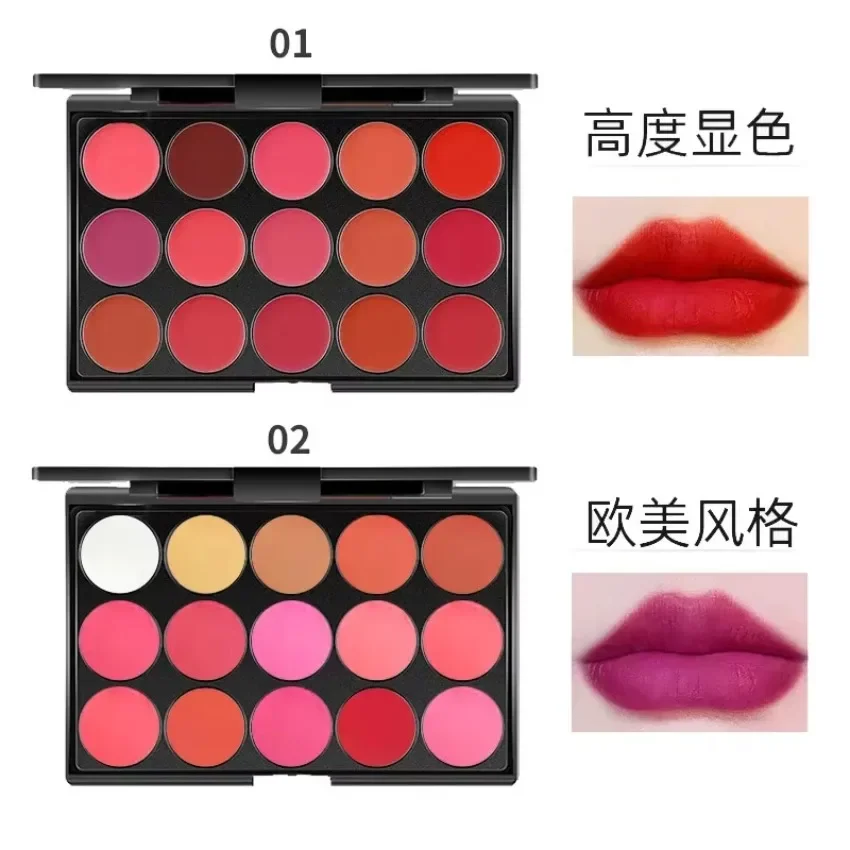 Custom 15-colors Moisturizing Lipstick Palette Non-fading Easy To Use Hydrating Long Lasting Sexy Red Peach Orange Lipstick Bulk