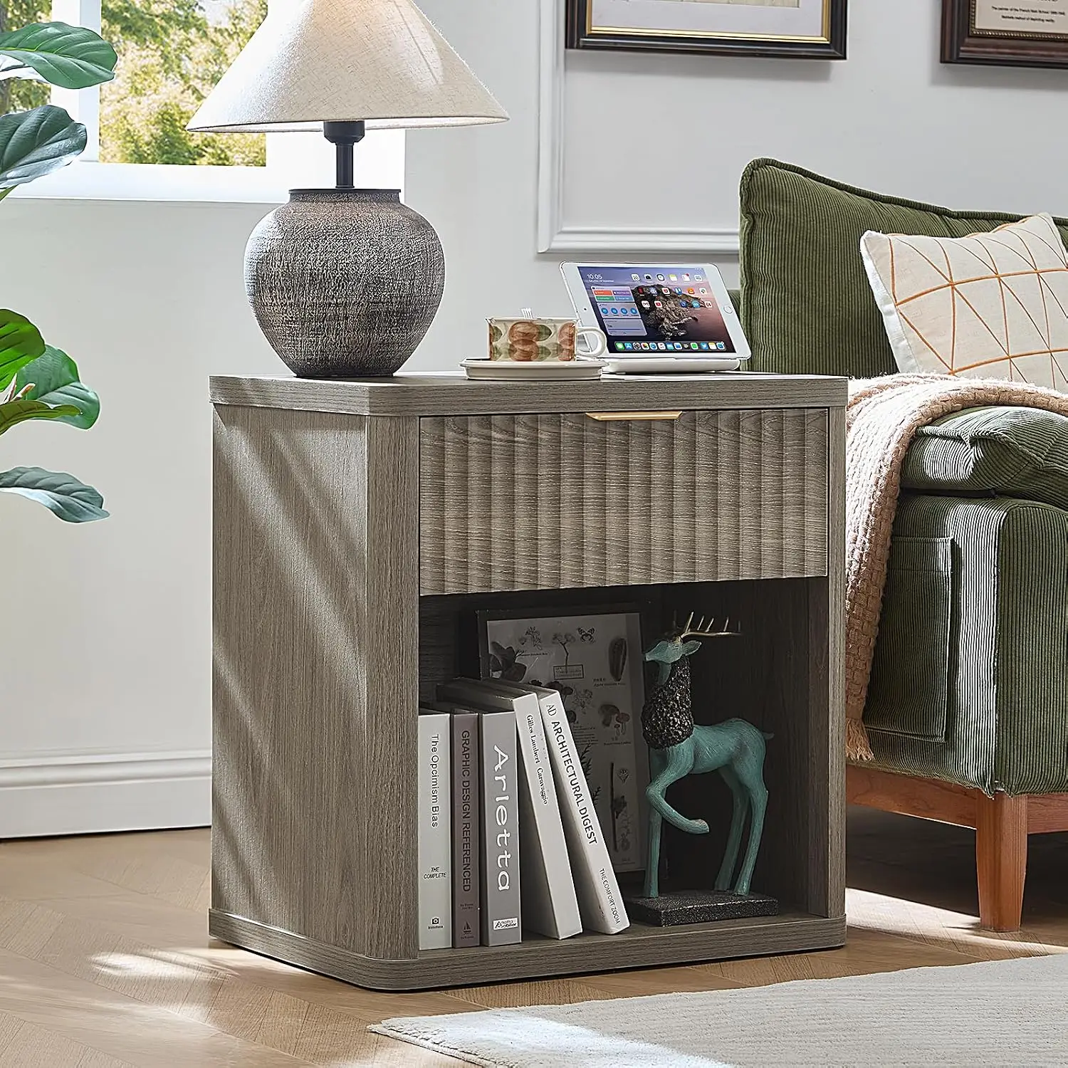 Fluted Nightstand With Charging Station 23