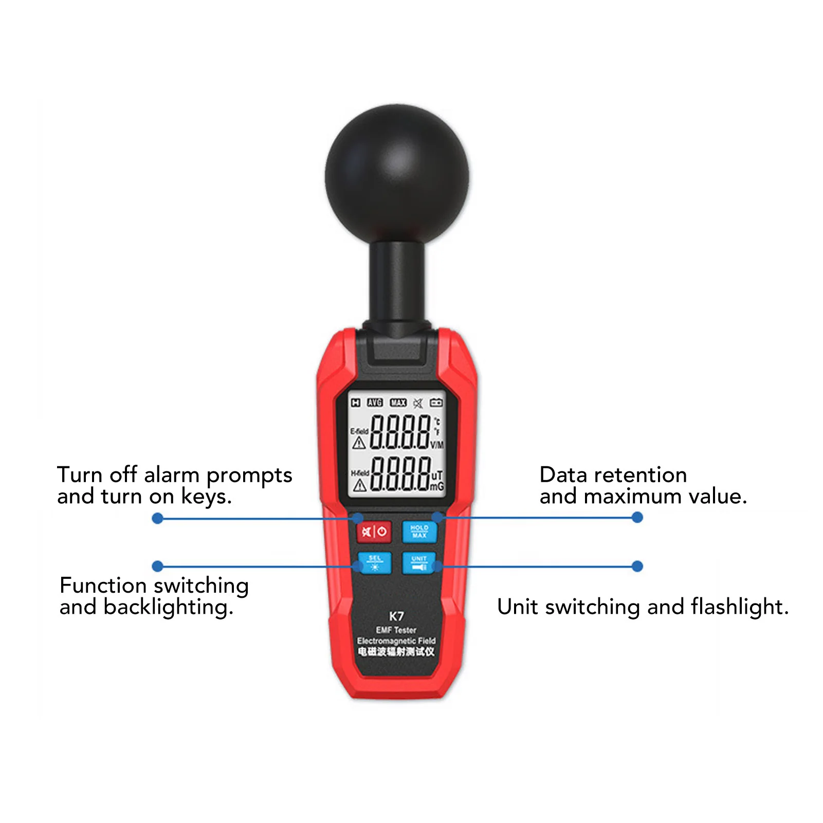 For K7 Handheld Electromagnetic Wave Tester With Large Backlit Display For Electric And Magnetic Field Detection Radiation Meter