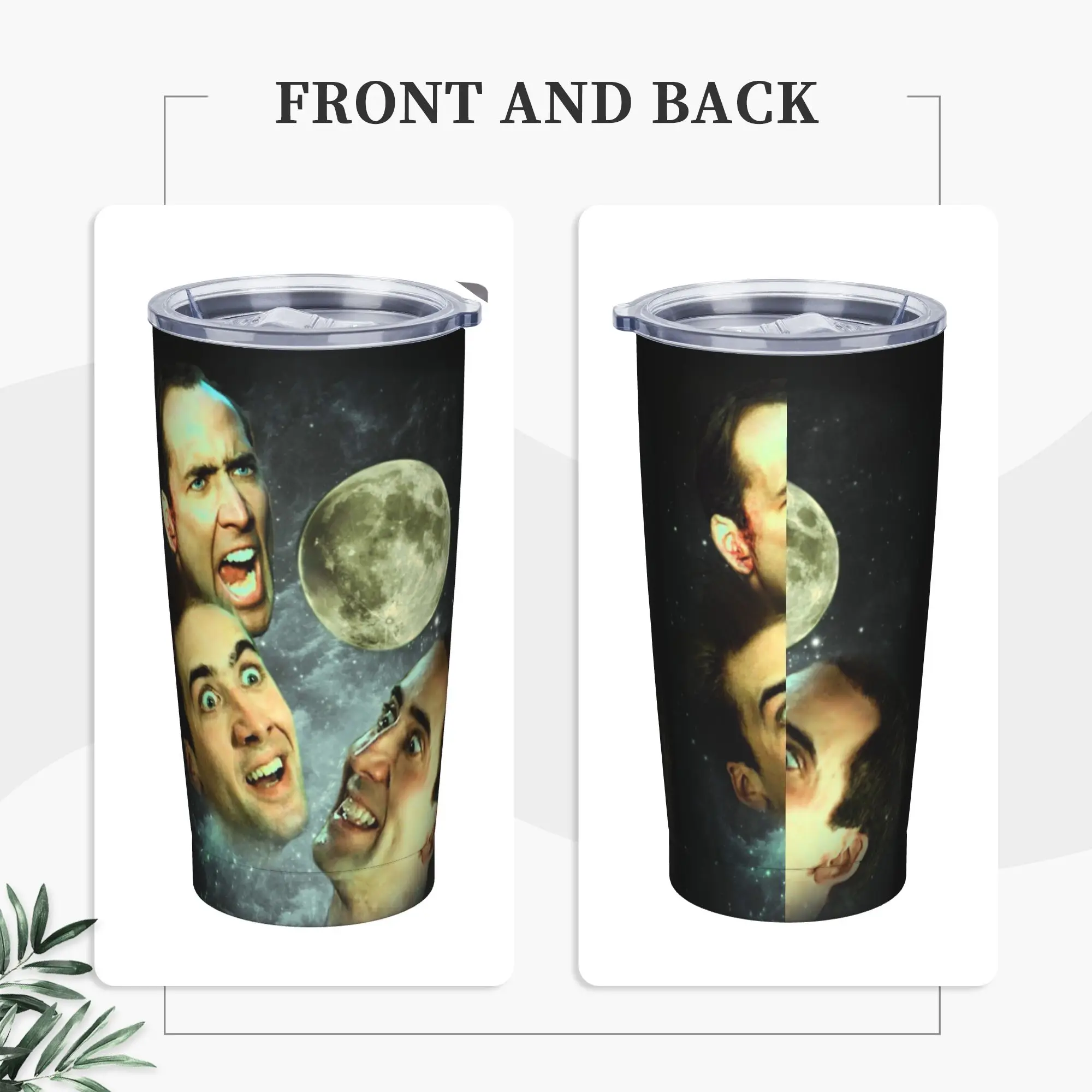 Three Cage Moon Insulated Tumbler with Straws Nicolas Cage Funny Parody Vacuum Coffee Mugs Office Home Car Bottle Cup, 20oz