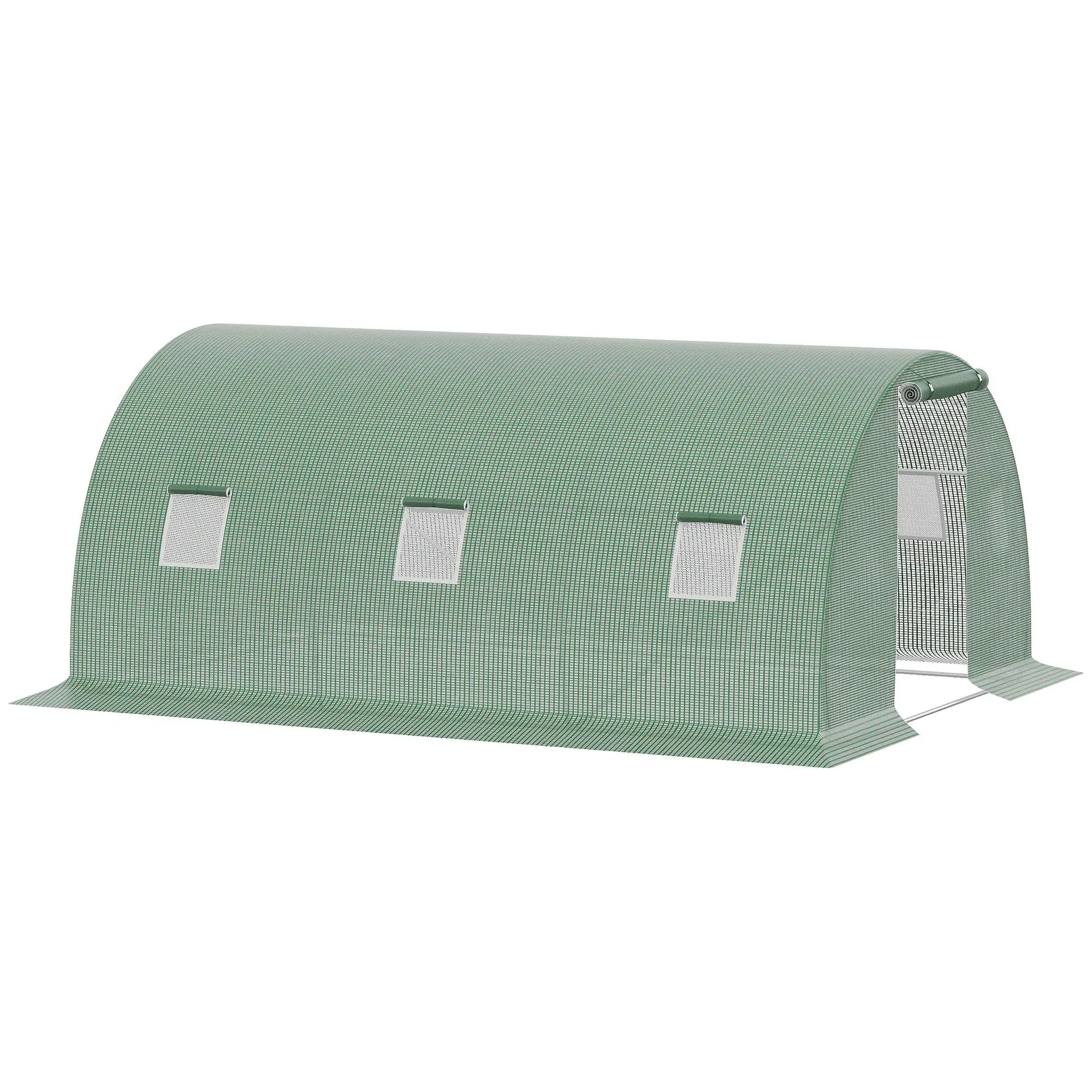Outsunny Tunnelkas Tuinkas met oprolbare deur, 4 gaasramen, 140G/M² PE-afdekking