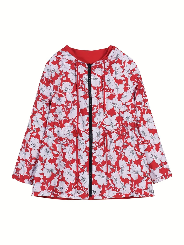 Übergrößen-Damen-Herbstjacke mit Kapuze, Wendbare bedruckte Freizeitjacke mit Taschen, Street-Style, Größen 1XL–4XL, Outfit-Ideen – Detail 8