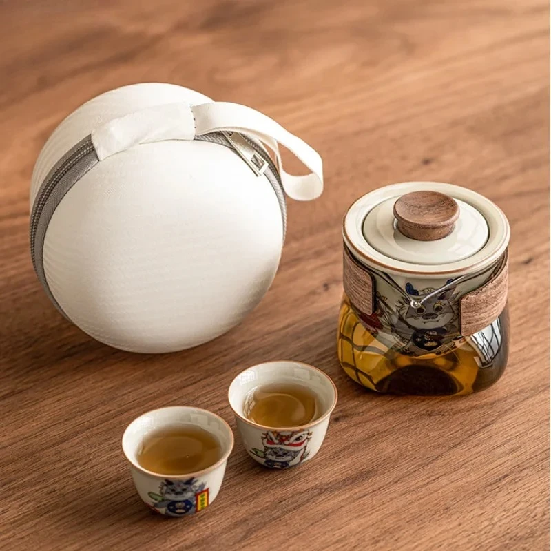 

Portable Travel Tea Set Dragon Patterned Teapot Teas Kettle One Pot Two Cups Outdoors Teas Making Pot Kung Fu Tea Set Teaware