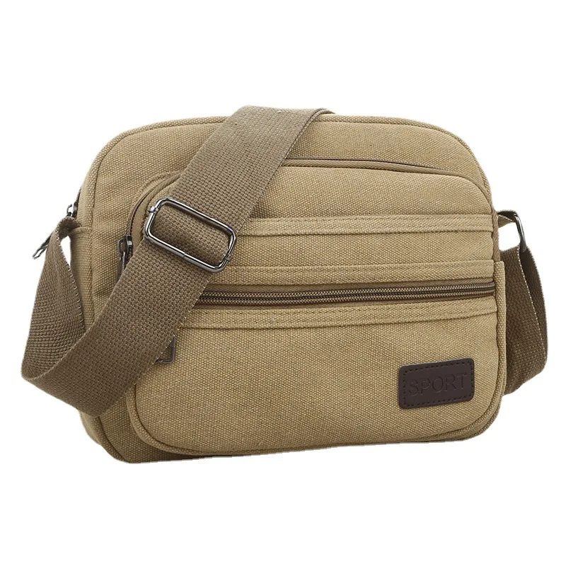 Multifunctional Men's Shoulder Bag Zipper Solid Color Casual Messenger Canvas Fashion Zipper Retro Travel Men's Shoulder Bag