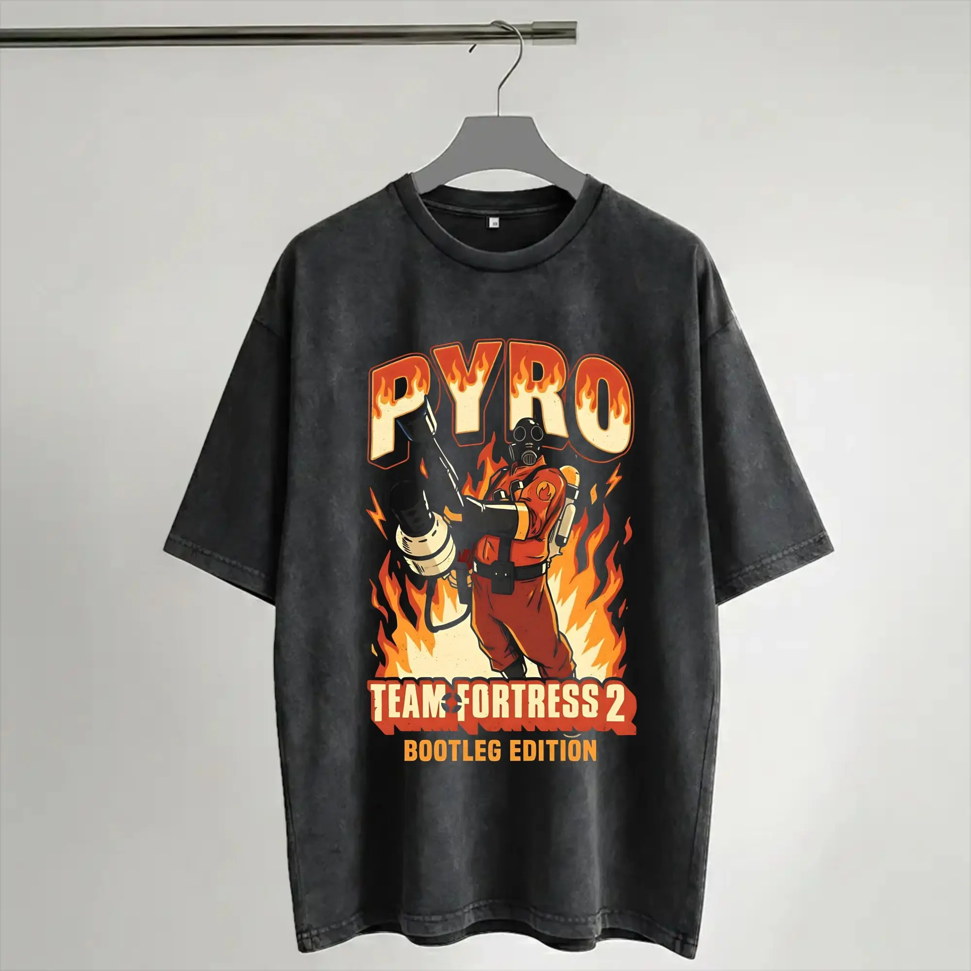 The Pyro Team Fortress 2 Bootleg Anime Gaming  T Shirt Hip Hop Washed Cotton Oversize T-Shirts Vintage Men Women Streetwear