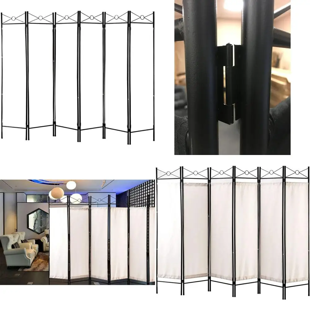

Белая складная ширма-перегородка из металла и ткани с 6 панелями и двойными петлями