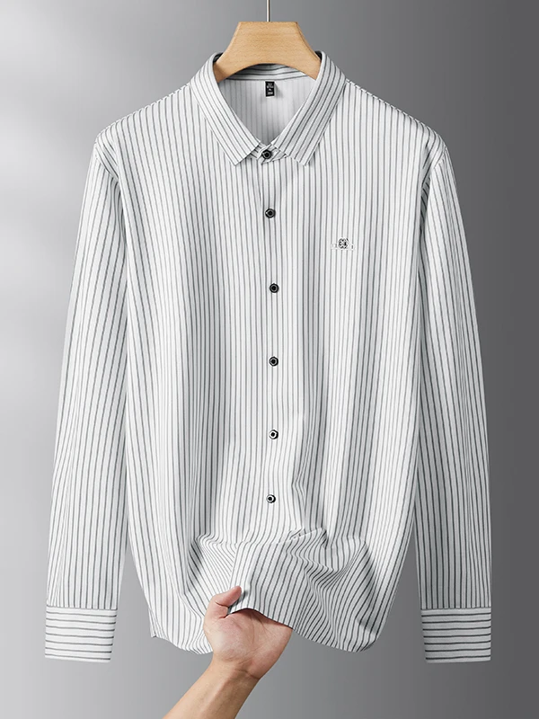 

Мужская рубашка свободного кроя в полоску, модная, с длинным рукавом, больших размеров, весна-осень, новая модель, повседневный деловой стиль, удобная рубашка