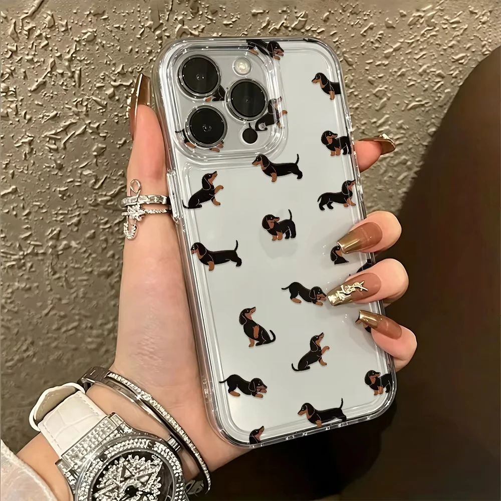 Coque de téléphone transparente antichoc motif Teckel mignon pour iPhone 17 16 15 11 12 14 13 Pro Max Mini XS XR 7 Plus 17E