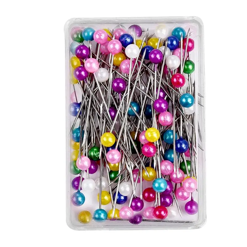 100Pcs/Box Colorful Round Pearl Head Positioning Needles Stitch Sewing Pins Straight Push For Dressmaker DIY Crafts Sewing Tool