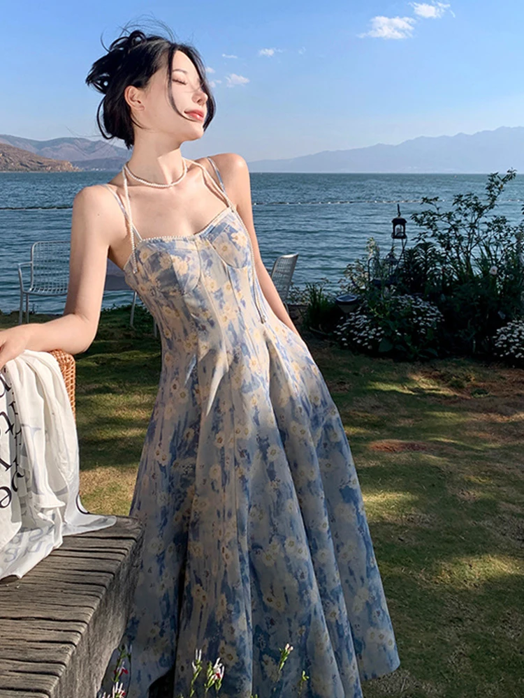 ฤดูร้อนชุดราตรียาวเสื้อผ้าผู้หญิงสวยหวานพิมพ์ Boho เซ็กซี่ Slim Midi Party Prom วันหยุด Robe Femme Mujer Vestido