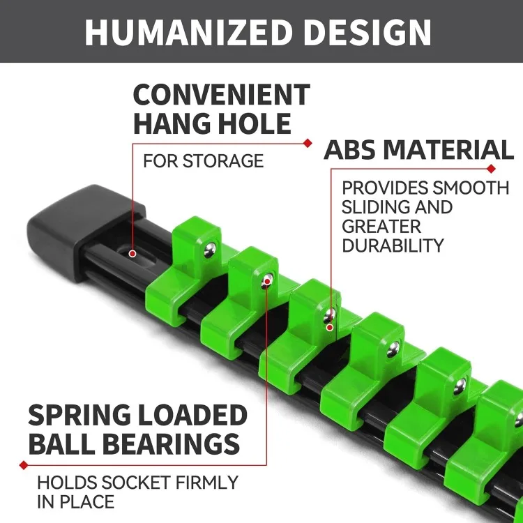 Herramientas ABS de accionamiento organizador de enchufes, soporte de enchufe verde, kit de soportes de enchufes de 18 piezas de calidad superior, Clips de 1/4 pulgadas x 96