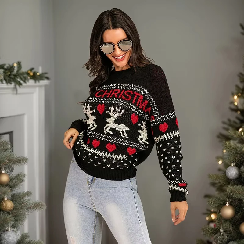 Pull de Noël à manches longues pour femmes, pull à col rond, vêtements en jersey pour femmes, tenues chaudes en tricot, vêtement